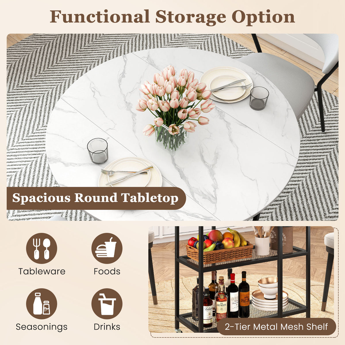 Folding Round Dining Table With Lockable Wheels, White Dining Tables at Gallery Canada