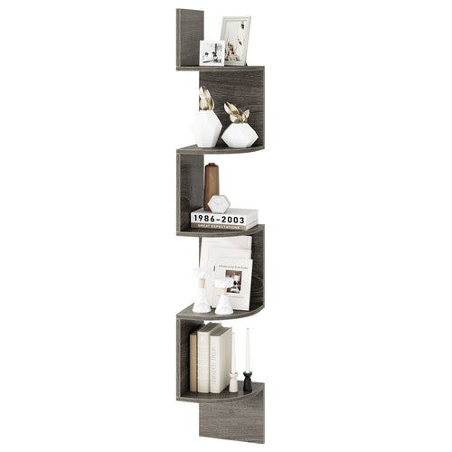 5-Tier Corner Shelf, Wall Mounted Storage Organizer, Oak