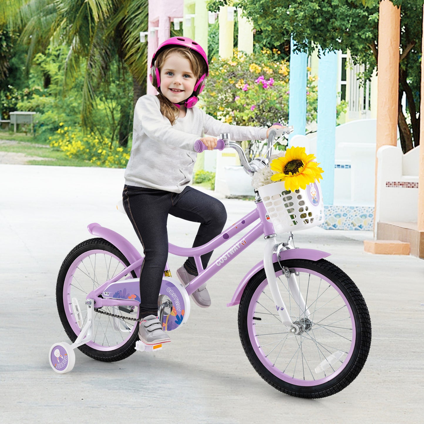 18 Inch Girl Bike With Basket, Detachable Training Wheels, Purple Kids Bike at Gallery Canada
