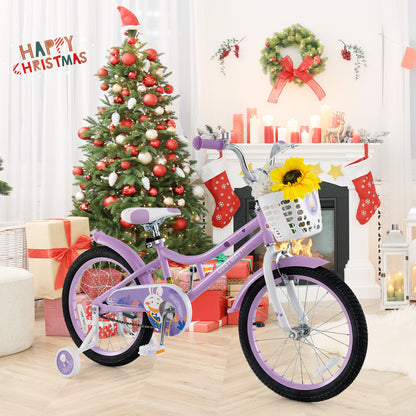 18 Inch Girl Bike With Basket, Detachable Training Wheels, Purple Kids Bike at Gallery Canada