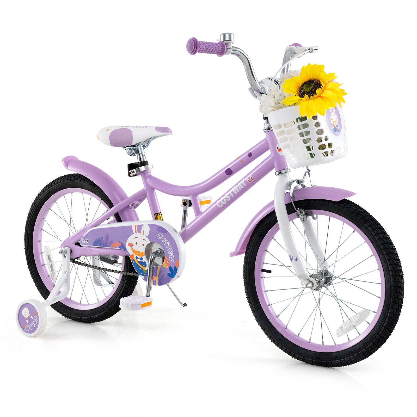 18 Inch Girl Bike With Basket, Detachable Training Wheels, Purple Kids Bike Purple at Gallery Canada