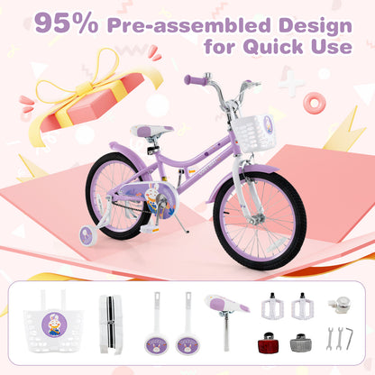 18 Inch Girl Bike With Basket, Detachable Training Wheels, Purple Kids Bike at Gallery Canada