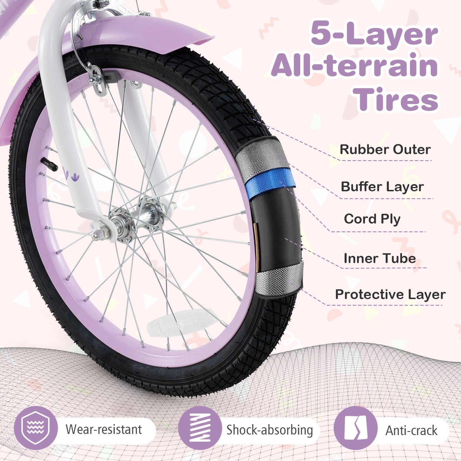 18 Inch Girl Bike With Basket, Detachable Training Wheels, Purple Kids Bike at Gallery Canada