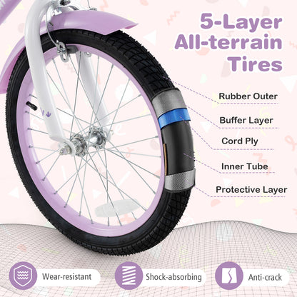 18 Inch Girl Bike With Basket, Detachable Training Wheels, Purple Kids Bike at Gallery Canada