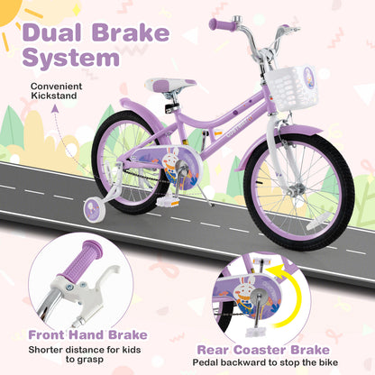 18 Inch Girl Bike With Basket, Detachable Training Wheels, Purple Kids Bike at Gallery Canada