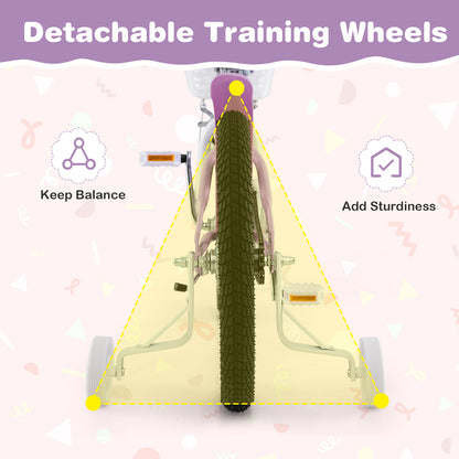 18 Inch Girl Bike With Basket, Detachable Training Wheels, Purple Kids Bike at Gallery Canada