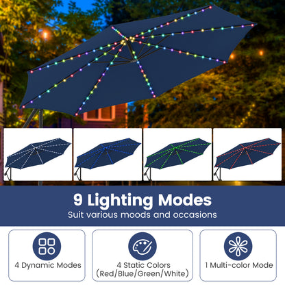 10 Feet Solar Offset Hanging Umbrella With Base, LED Lights, Navy Outdoor Umbrellas at Gallery Canada
