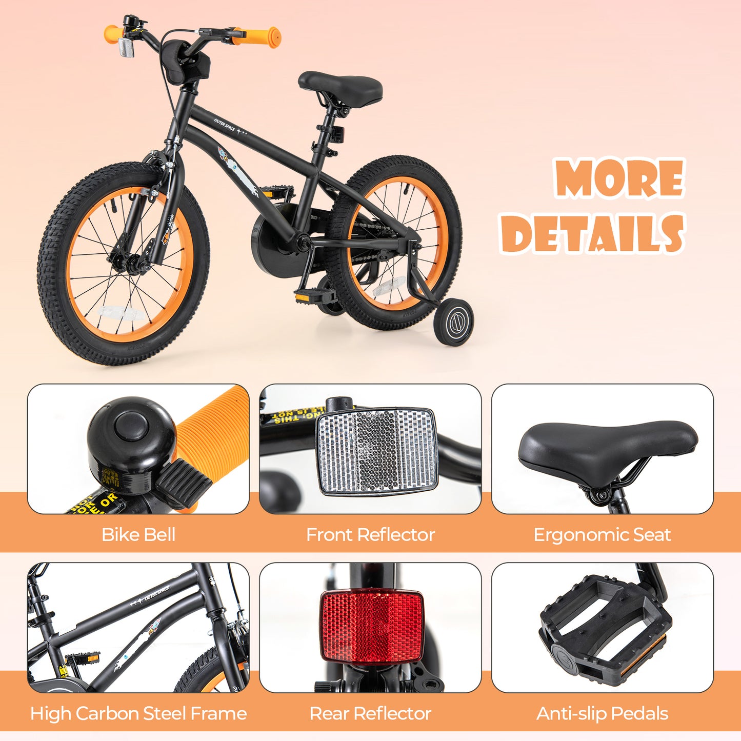 16-Inch Kids Bike, Adjustable Seat, Reflectors, Black Kids Bike at Gallery Canada