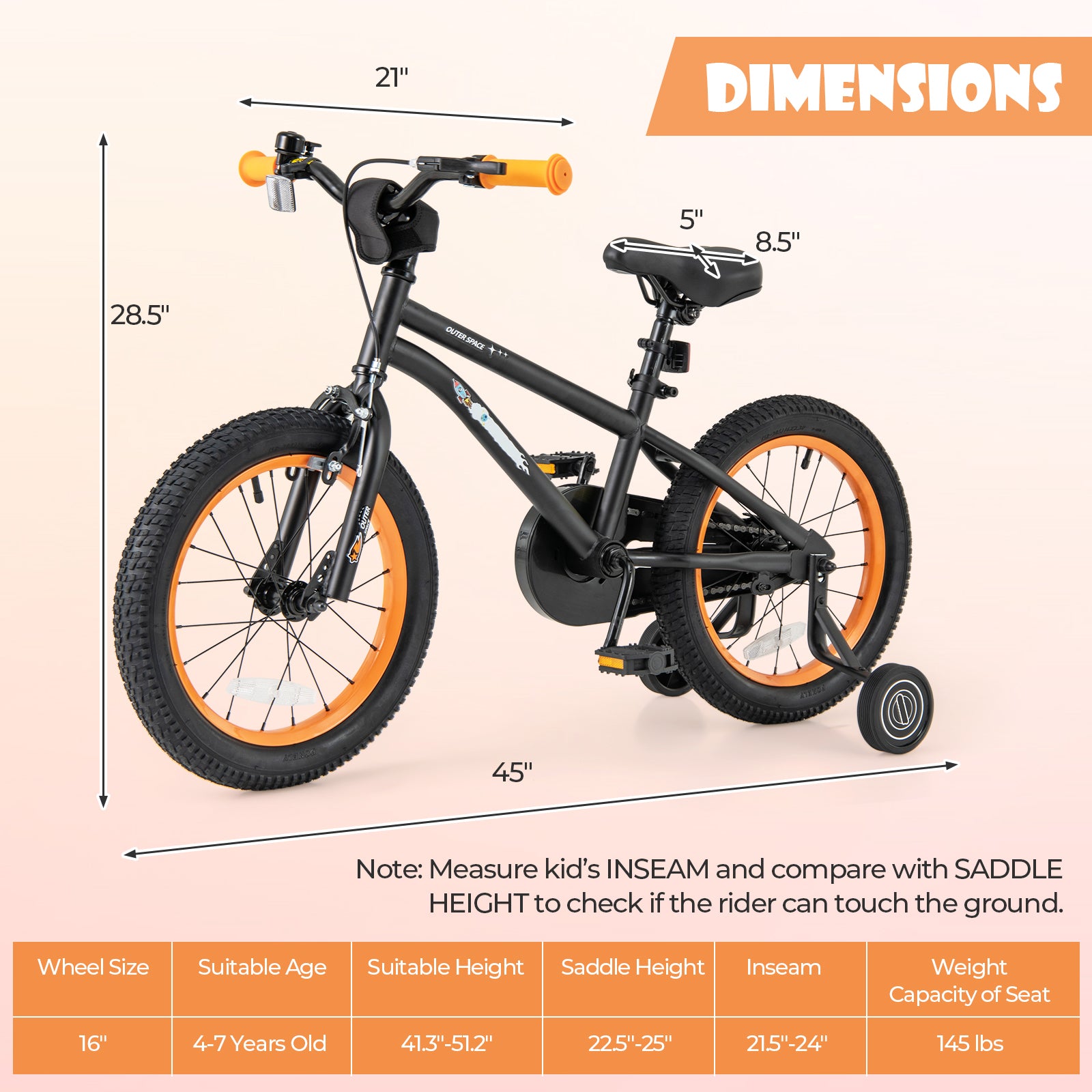 16-Inch Kids Bike, Adjustable Seat, Reflectors, Black Kids Bike at Gallery Canada