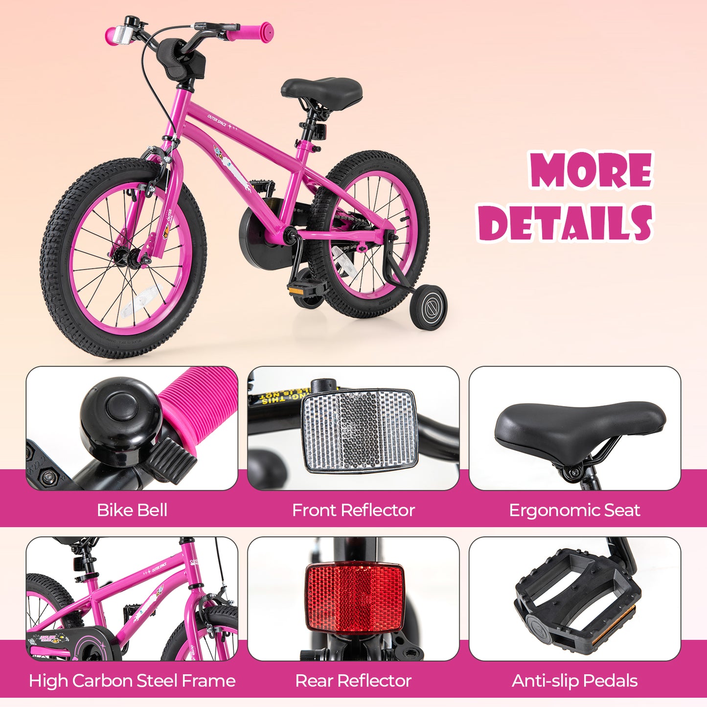 16-Inch Kids Bike, Adjustable Training Wheels, Pink Kids Bike at Gallery Canada