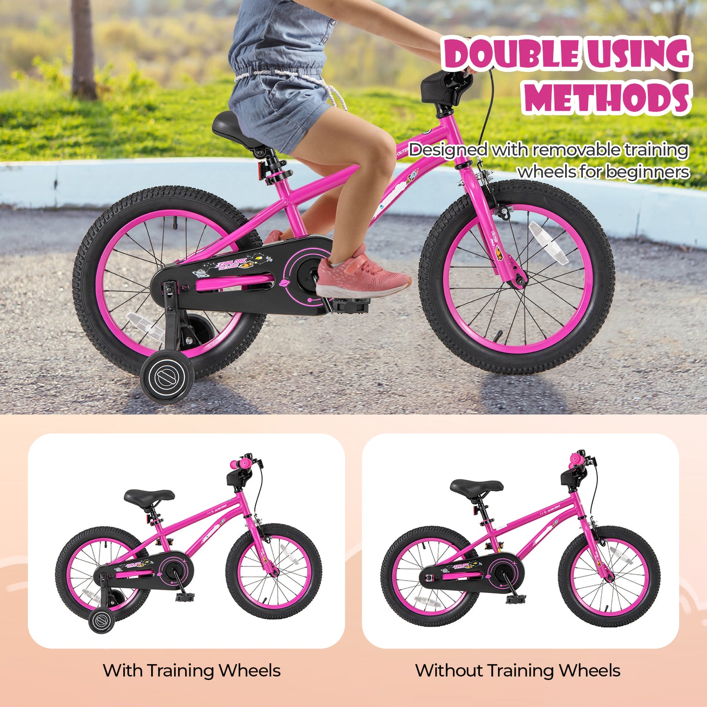 16-Inch Kids Bike, Adjustable Training Wheels, Pink Kids Bike at Gallery Canada