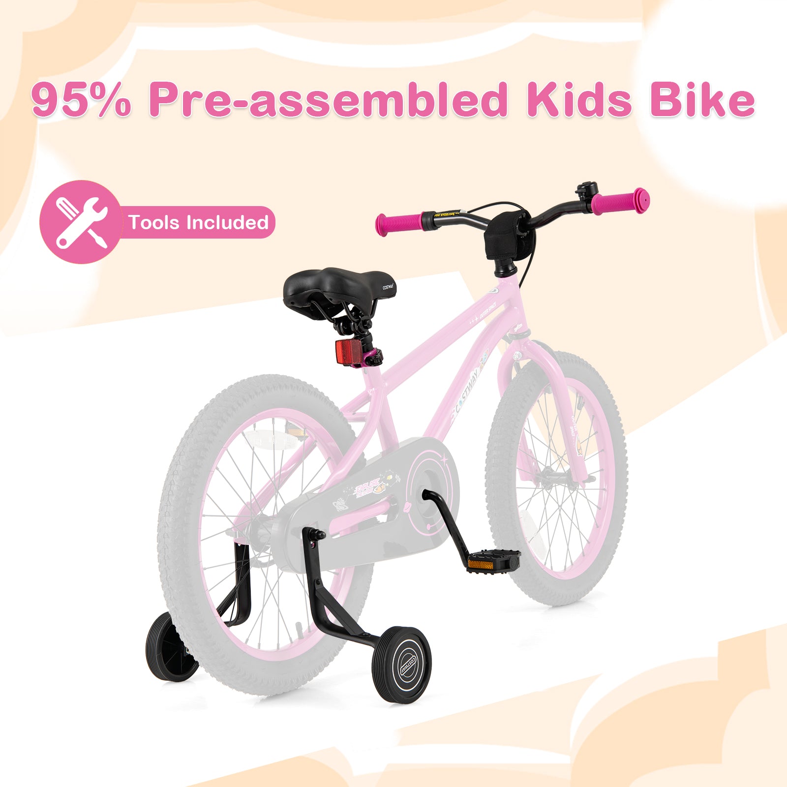 18 Inch Kids Bike, Adjustable For 4-8 Years With Training Wheels, Pink Kids Bike at Gallery Canada