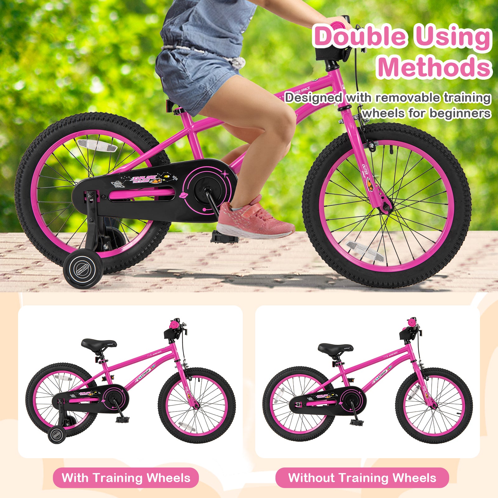 18 Inch Kids Bike, Adjustable For 4-8 Years With Training Wheels, Pink Kids Bike at Gallery Canada