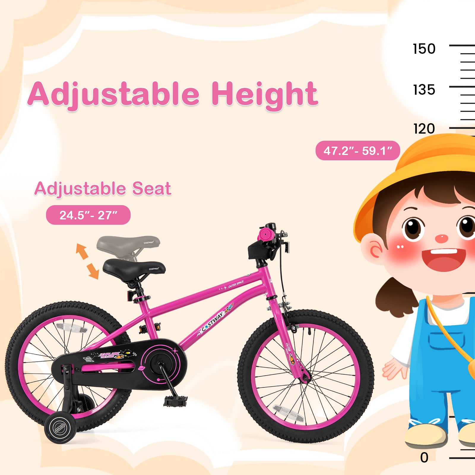 18 Inch Kids Bike, Adjustable For 4-8 Years With Training Wheels, Pink Kids Bike at Gallery Canada