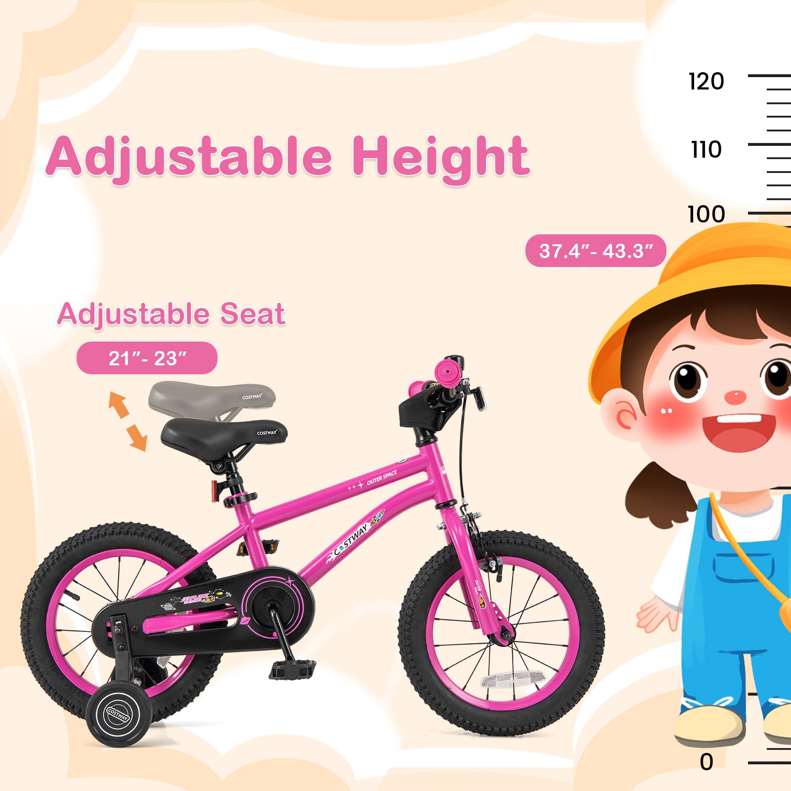 14 Inch Kids Bike, Adjustable, Removable Training Wheels, Pink Kids Bike at Gallery Canada