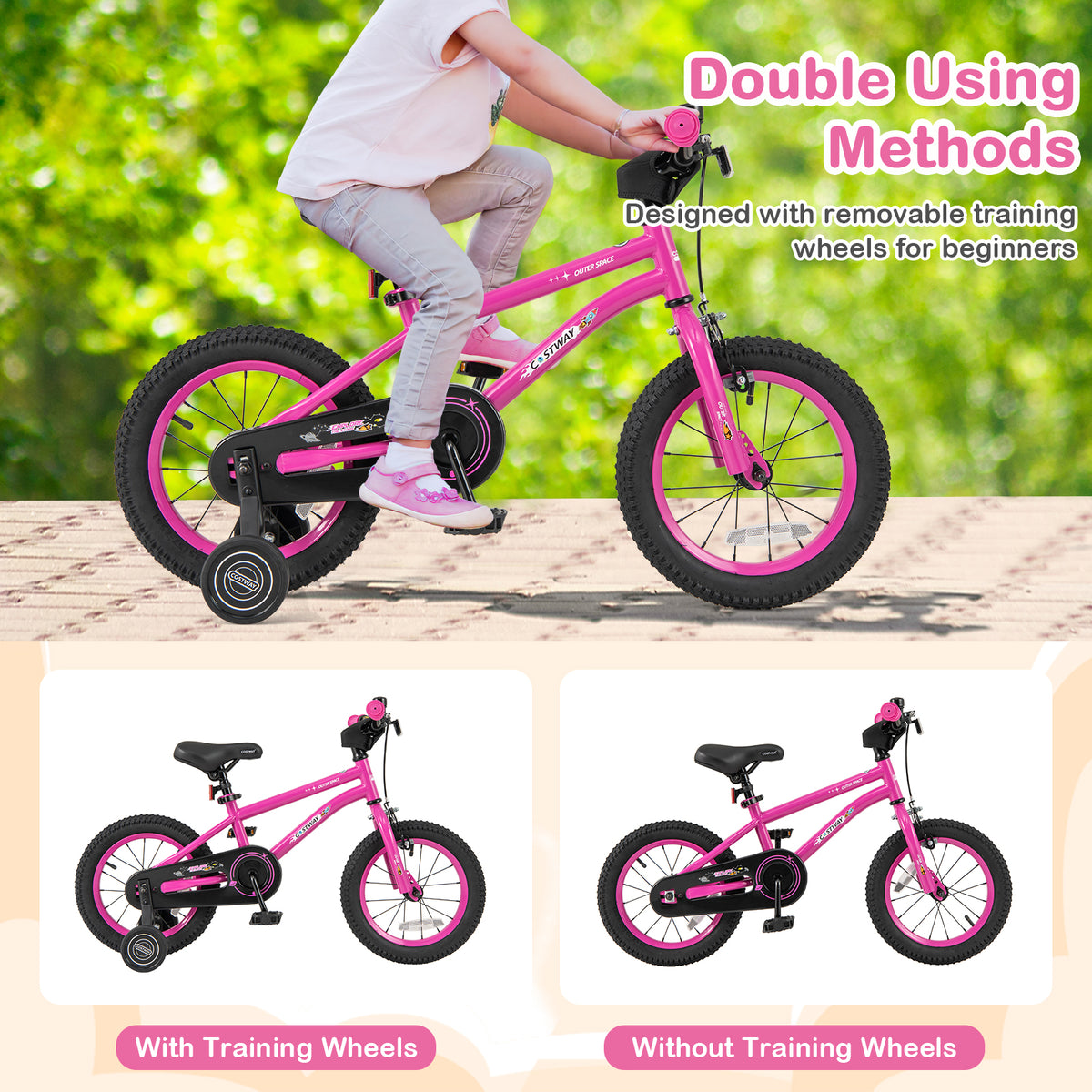 14 Inch Kids Bike, Adjustable, Removable Training Wheels, Pink Kids Bike at Gallery Canada