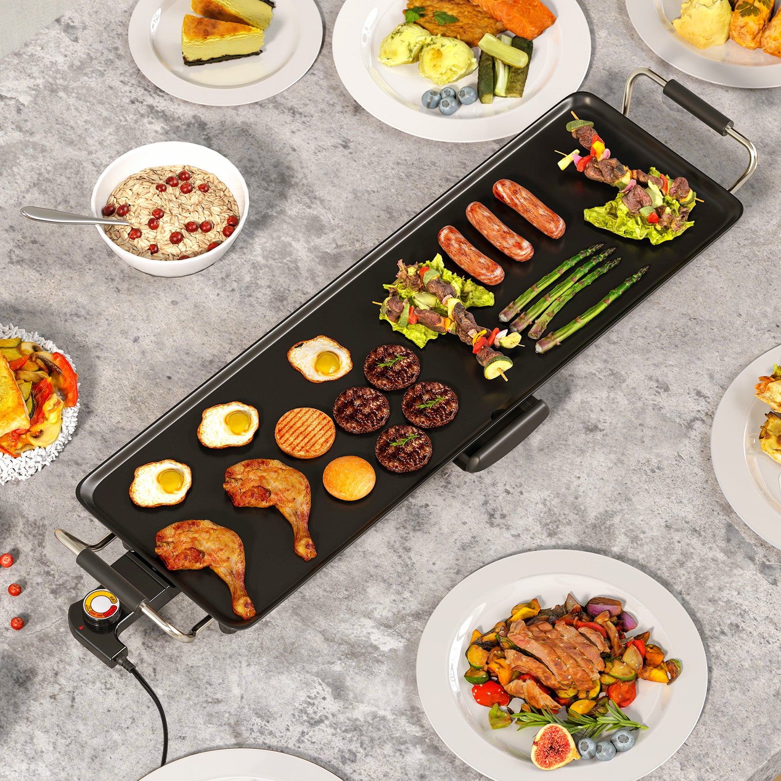 27 Inch Electric Griddle, Nonstick BBQ Grill, Adjustable Temperature, Black Cookware & Bakeware at Gallery Canada
