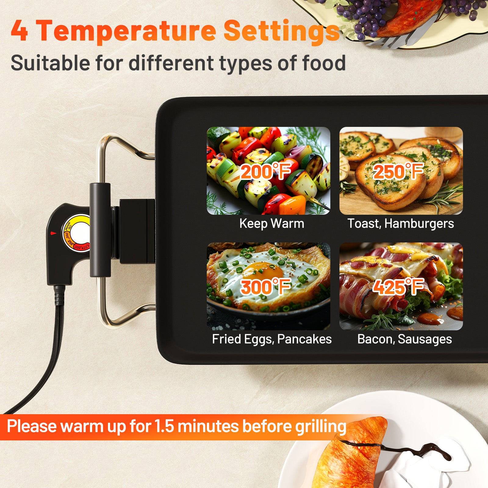 27 Inch Electric Griddle, Nonstick BBQ Grill, Adjustable Temperature, Black Cookware & Bakeware at Gallery Canada