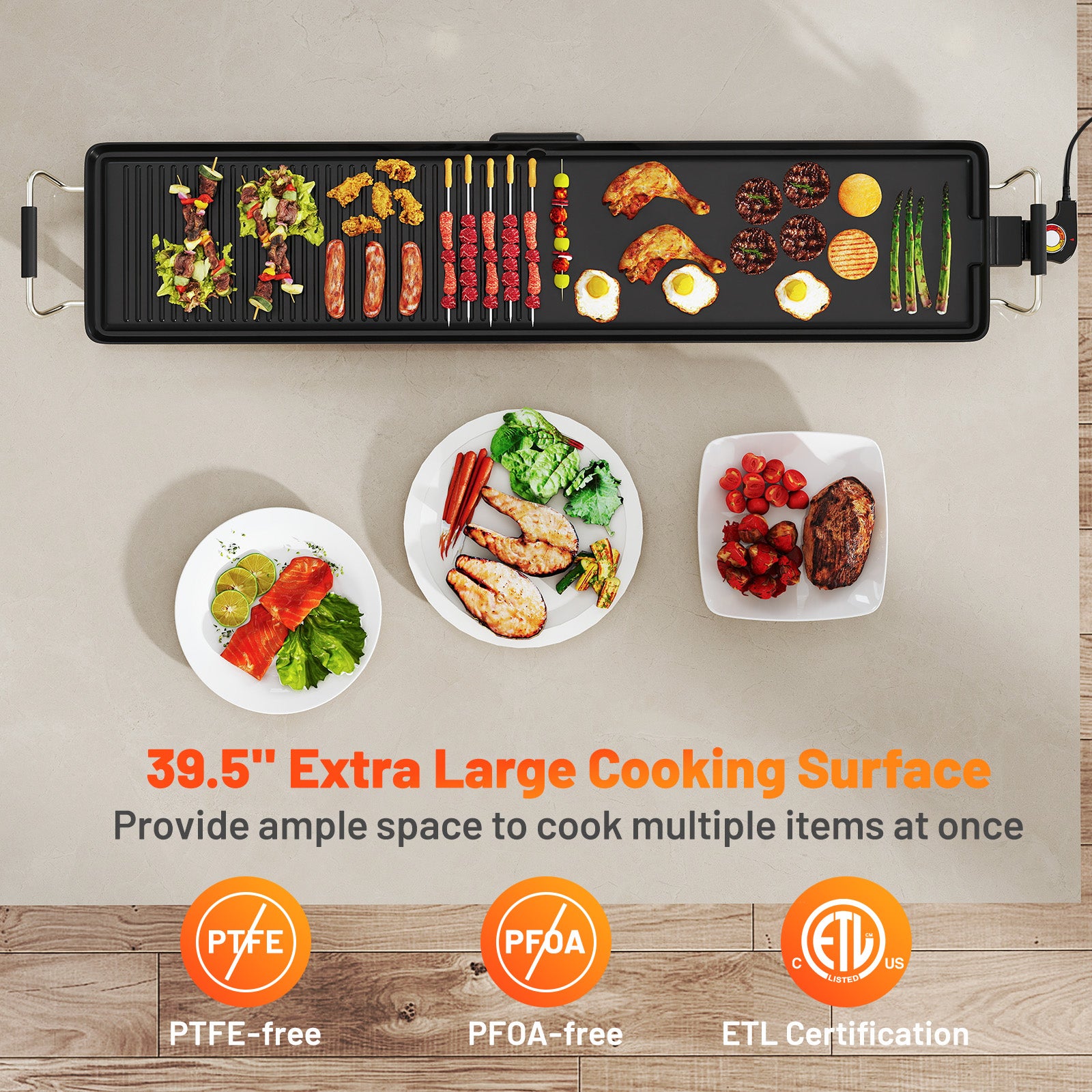 39.5 Inch Electric Griddle, 2 Cooking Surfaces, Adjustable Temperatures, Black Cookware & Bakeware at Gallery Canada