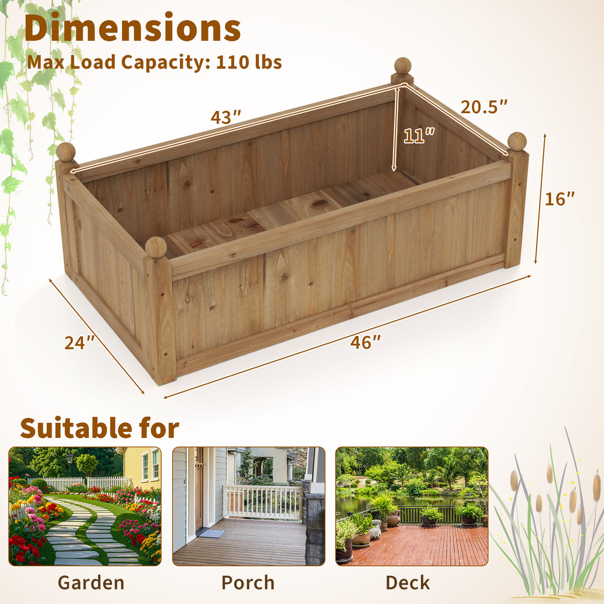 46 x 24 x 16 Inch Rectangular Planter Box, With Drainage Holes, Brown Raised Garden Beds at Gallery Canada