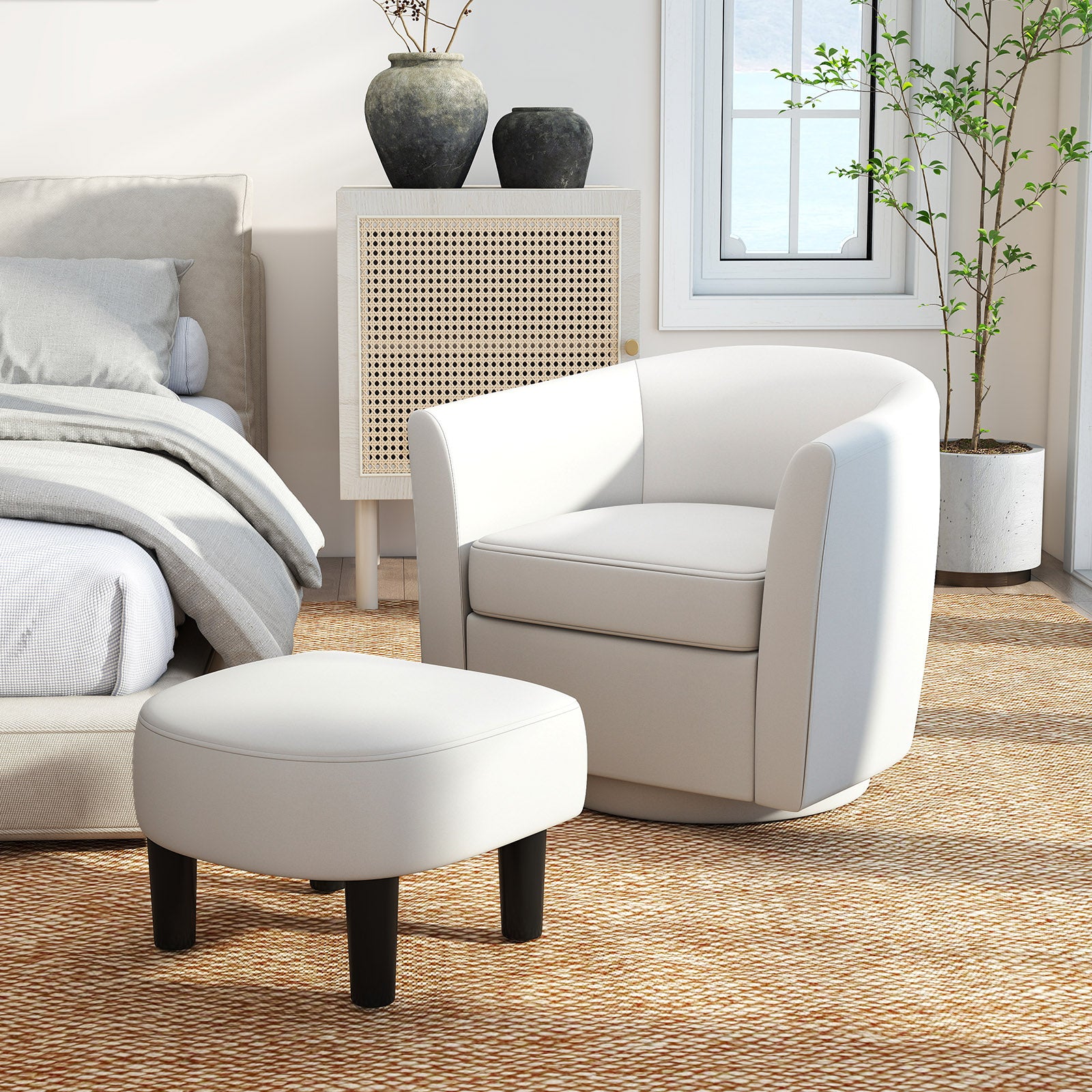 Club Swivel Accent Chair With Ottoman, Cream White Accent Chairs at Gallery Canada