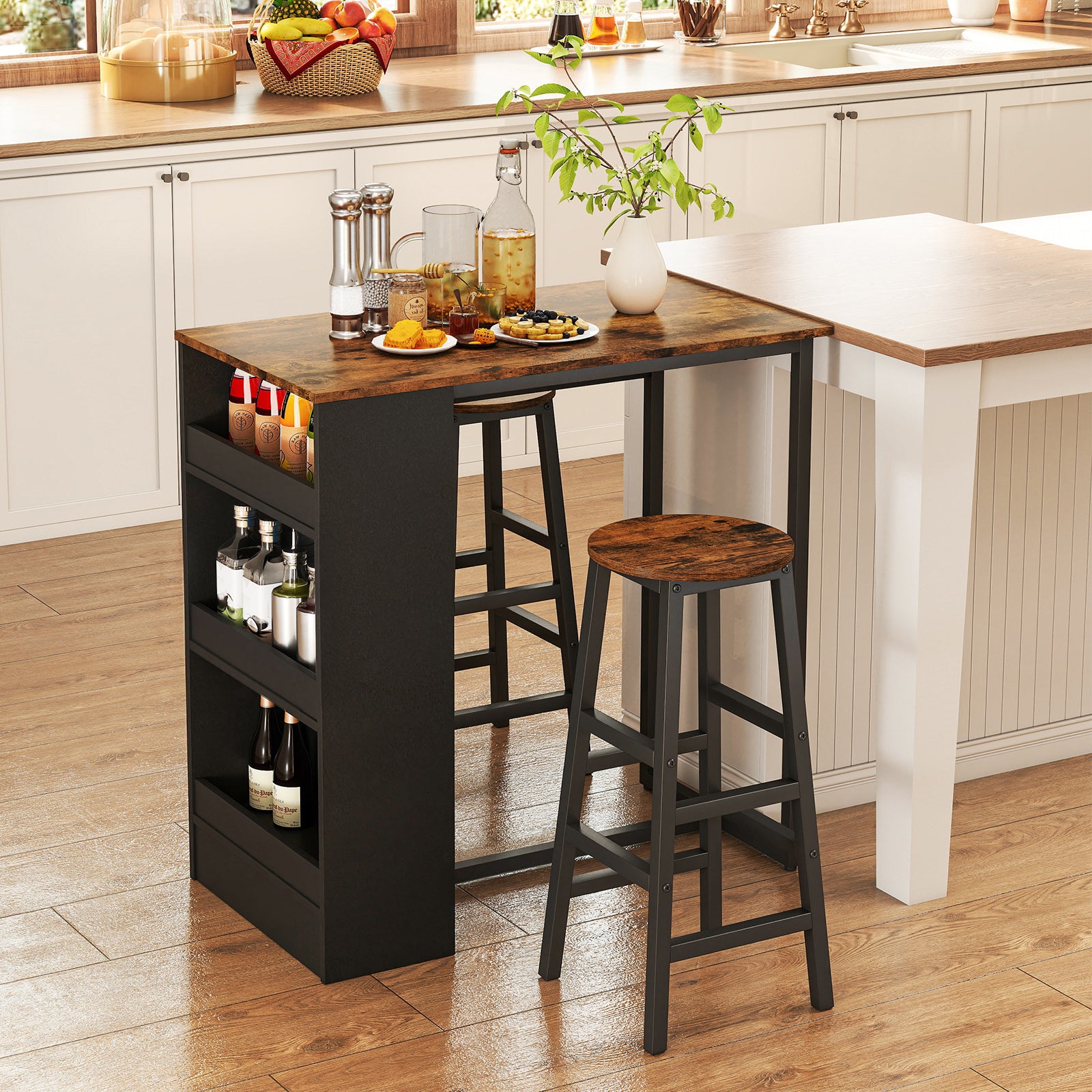 3-Piece Bar Table Set With Storage, Brown Dining Room Sets at Gallery Canada