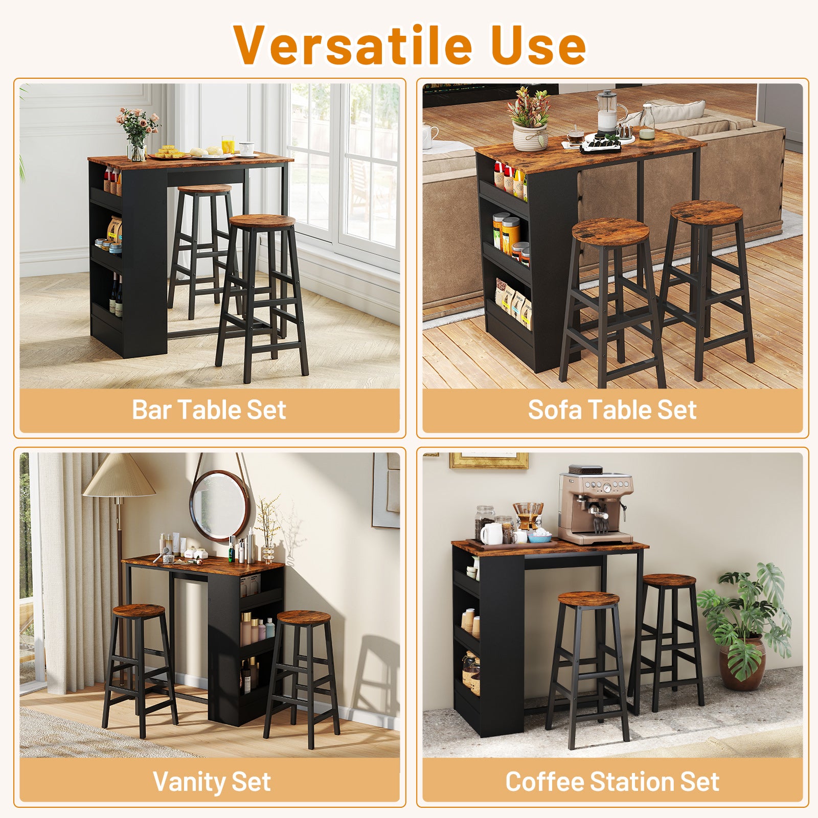3-Piece Bar Table Set With Storage, Brown Dining Room Sets at Gallery Canada