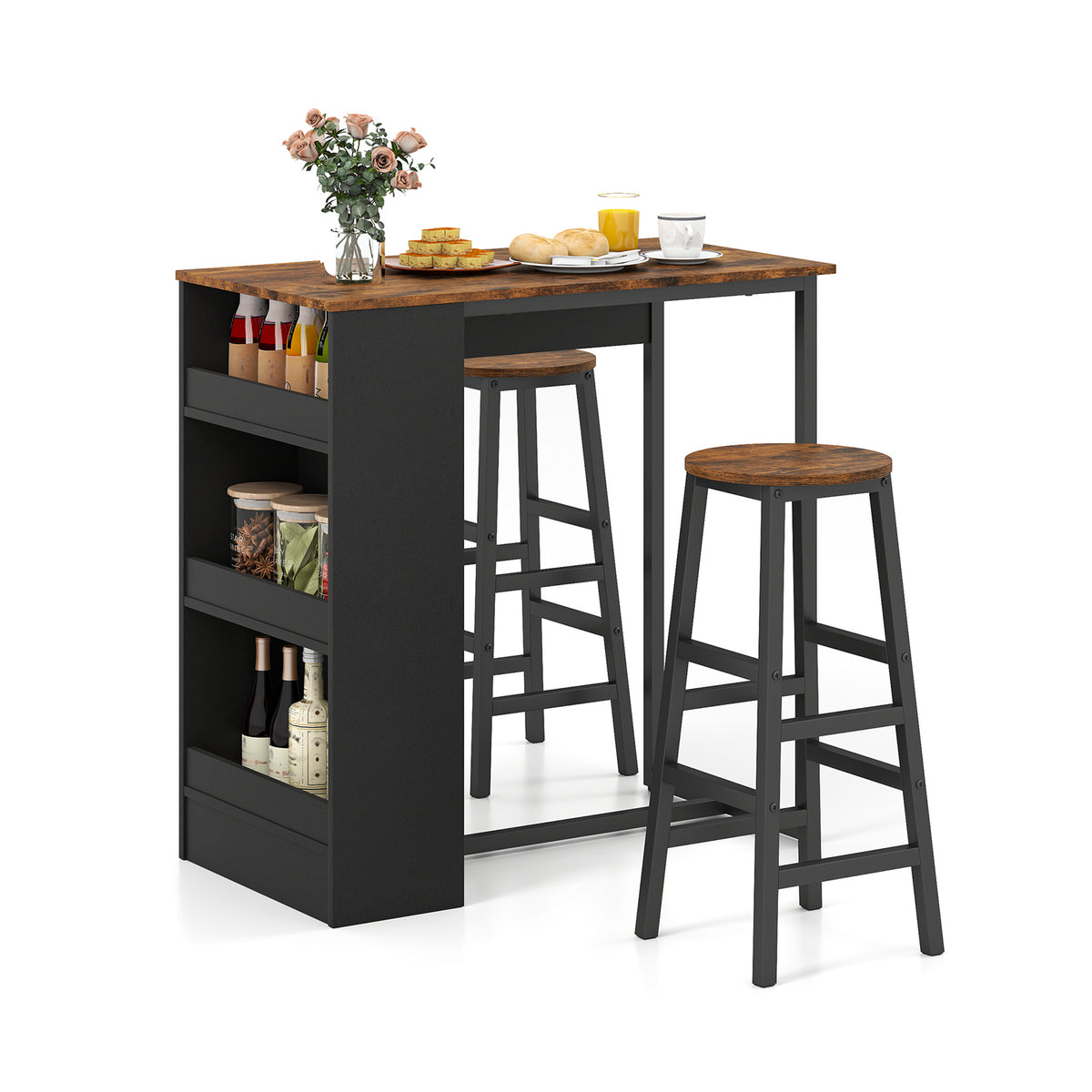 3-Piece Bar Table Set With Storage, Brown Dining Room Sets at Gallery Canada