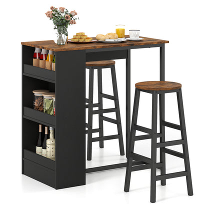 3-Piece Bar Table Set With Storage, Brown Dining Room Sets Brown at Gallery Canada