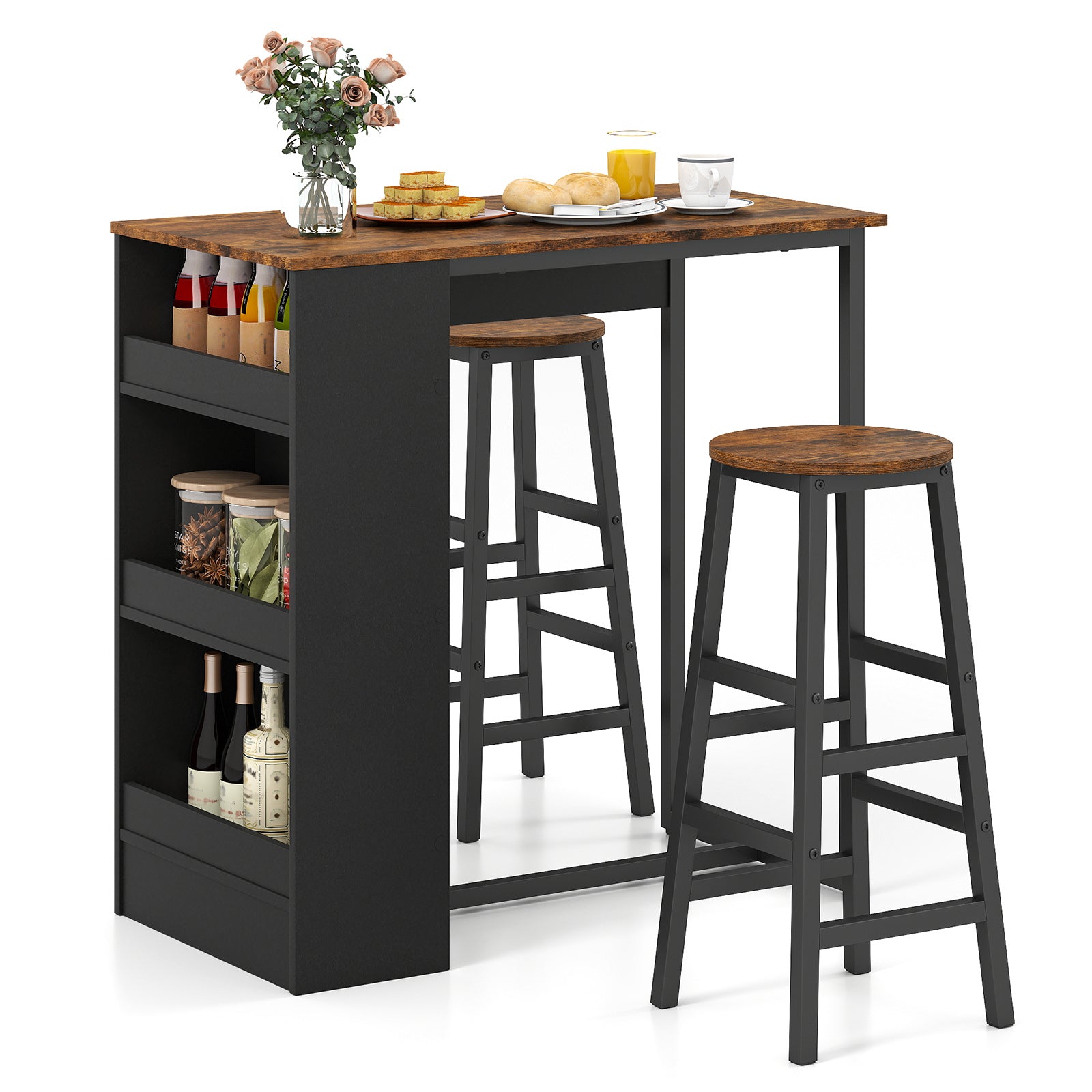 3-Piece Bar Table Set With Storage, Brown Dining Room Sets at Gallery Canada