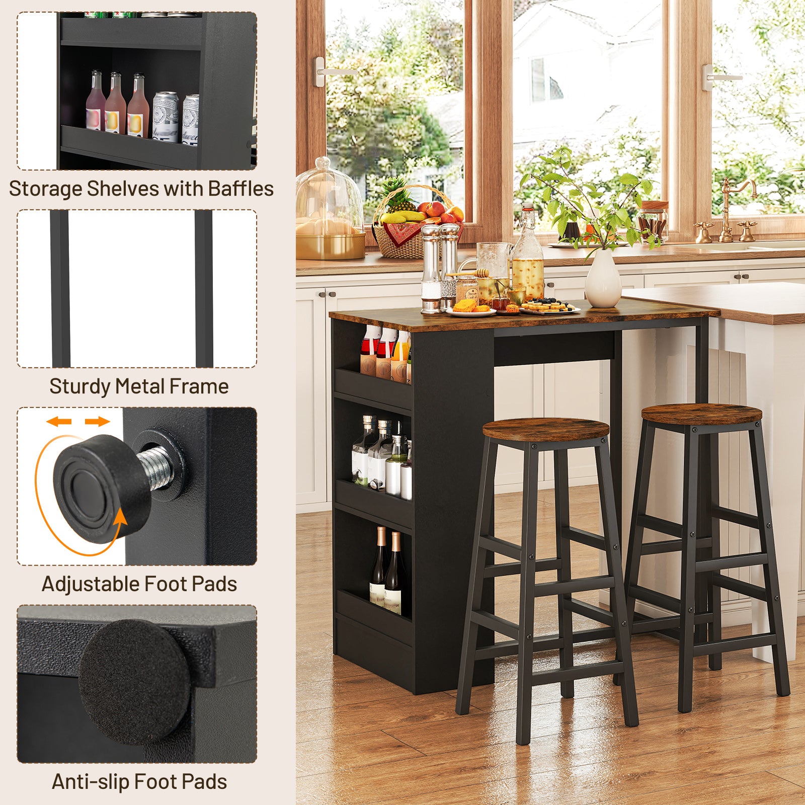 3-Piece Bar Table Set With Storage, Brown Dining Room Sets at Gallery Canada