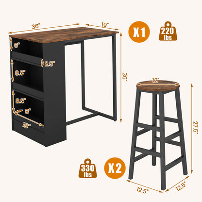 3-Piece Bar Table Set With Storage, Brown Dining Room Sets at Gallery Canada