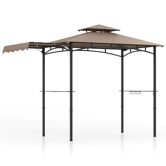 11 x 5 FT Grill Gazebo, Side Awning, Double-Tiered Top, Brown Gazebos Brown at Gallery Canada