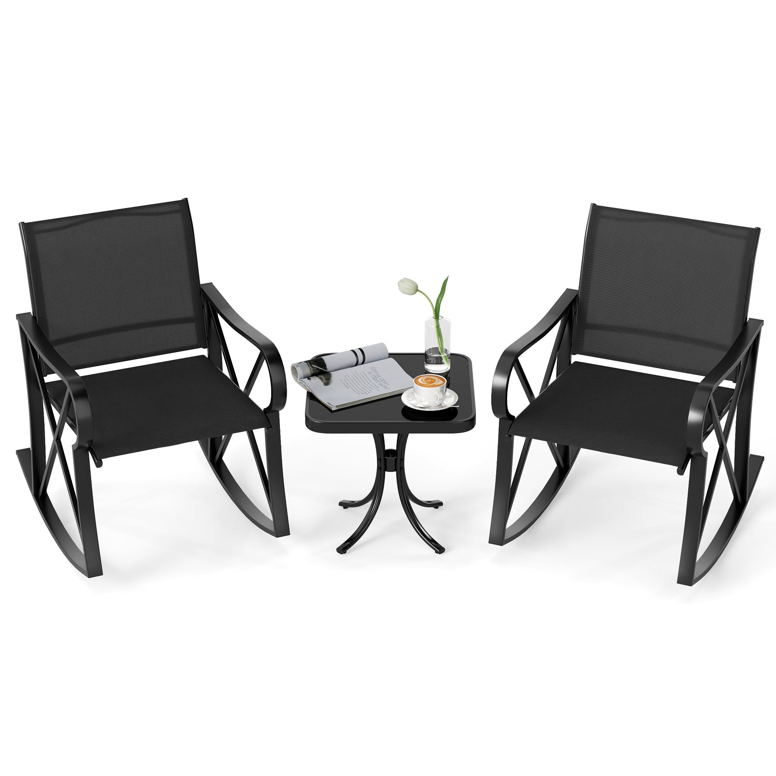 3 Piece Patio Rocking Set, Smooth Rocking Motion, Black Patio Conversation Sets at Gallery Canada