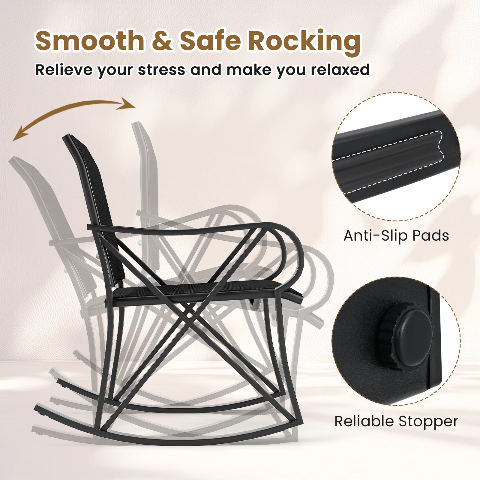 3 Piece Patio Rocking Set, Smooth Rocking Motion, Black Patio Conversation Sets at Gallery Canada