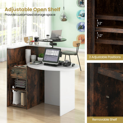 Front Reception Office Desk, Open Shelf, Lockable Drawer, Rustic Brown Corner Desks at Gallery Canada