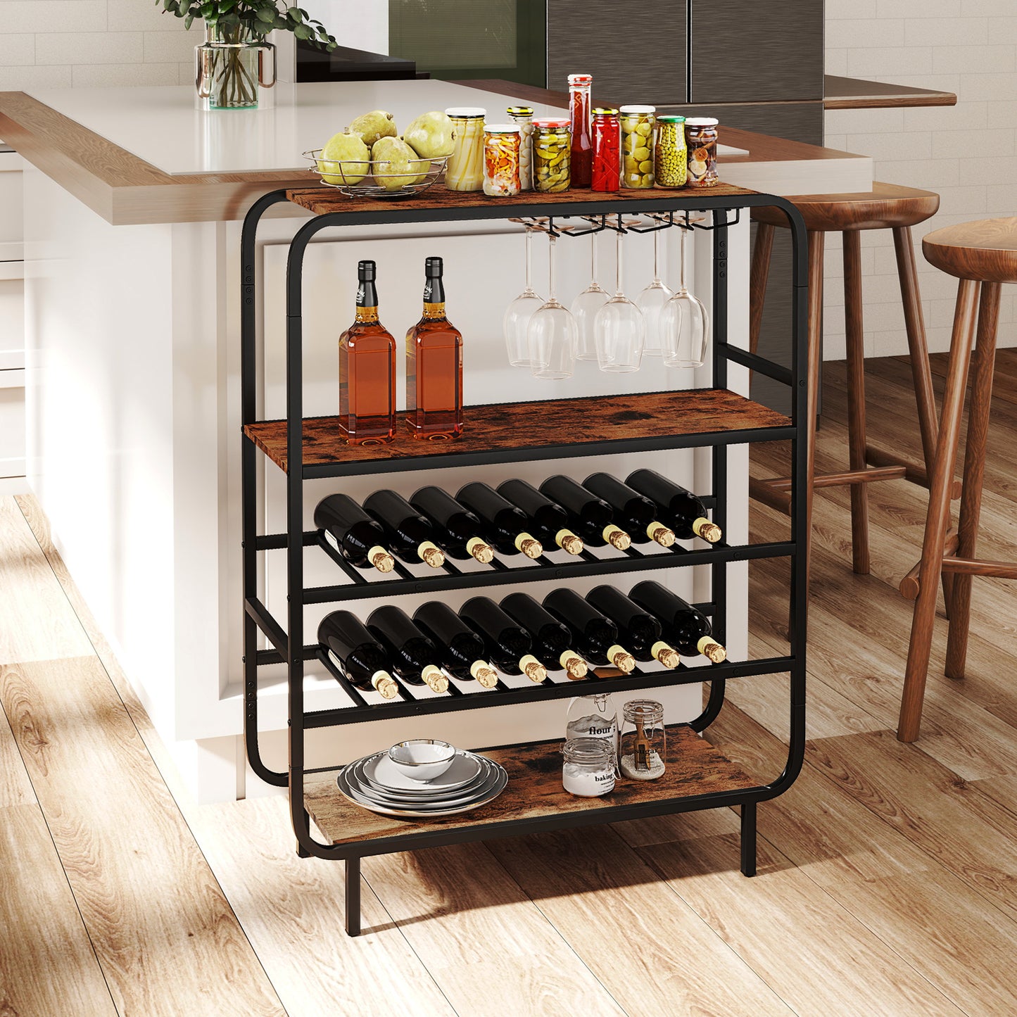 16 Bottle Wine Rack, 5-Tier Shelf, Glass Holders, Rustic Brown Wine Racks at Gallery Canada