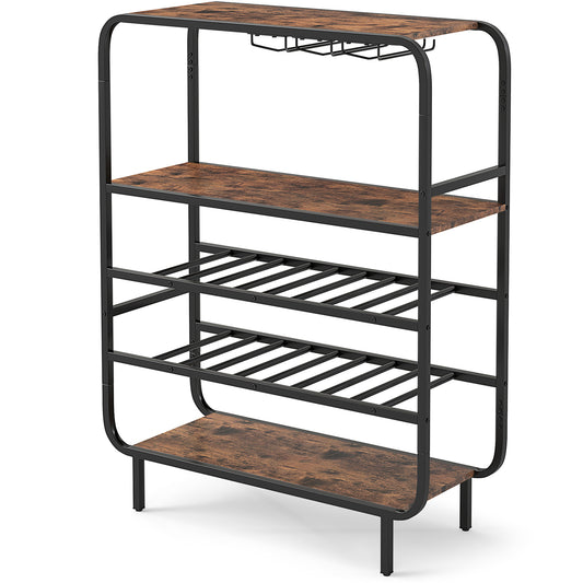 16 Bottle Wine Rack, 5-Tier Shelf, Glass Holders, Rustic Brown Wine Racks Rustic Brown at Gallery Canada