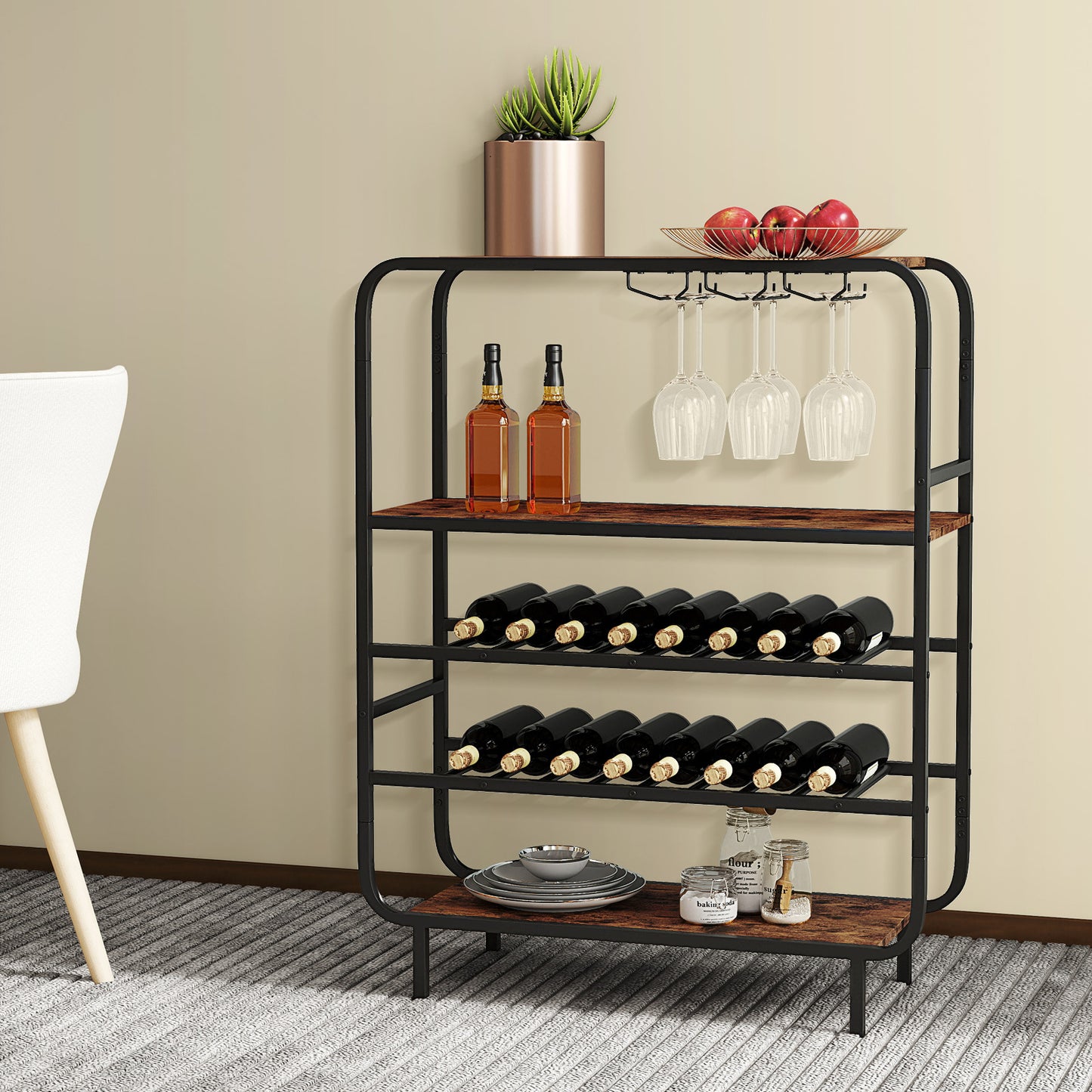 16 Bottle Wine Rack, 5-Tier Shelf, Glass Holders, Rustic Brown Wine Racks at Gallery Canada