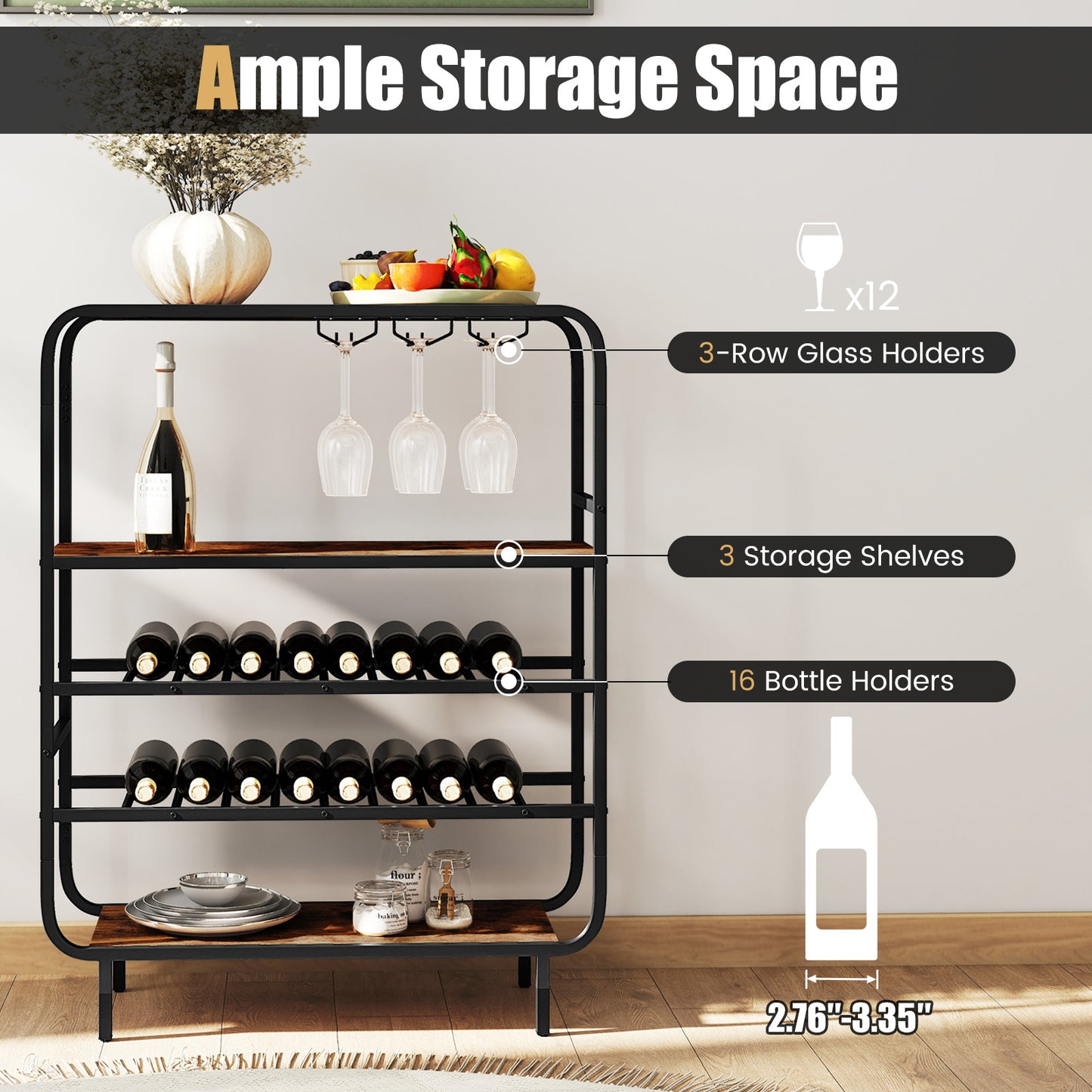 16 Bottle Wine Rack, 5-Tier Shelf, Glass Holders, Rustic Brown Wine Racks at Gallery Canada
