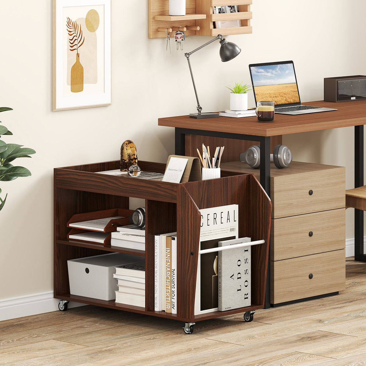 3-Tier Side End Table With Wheels, Walnut End & Side Tables at Gallery Canada