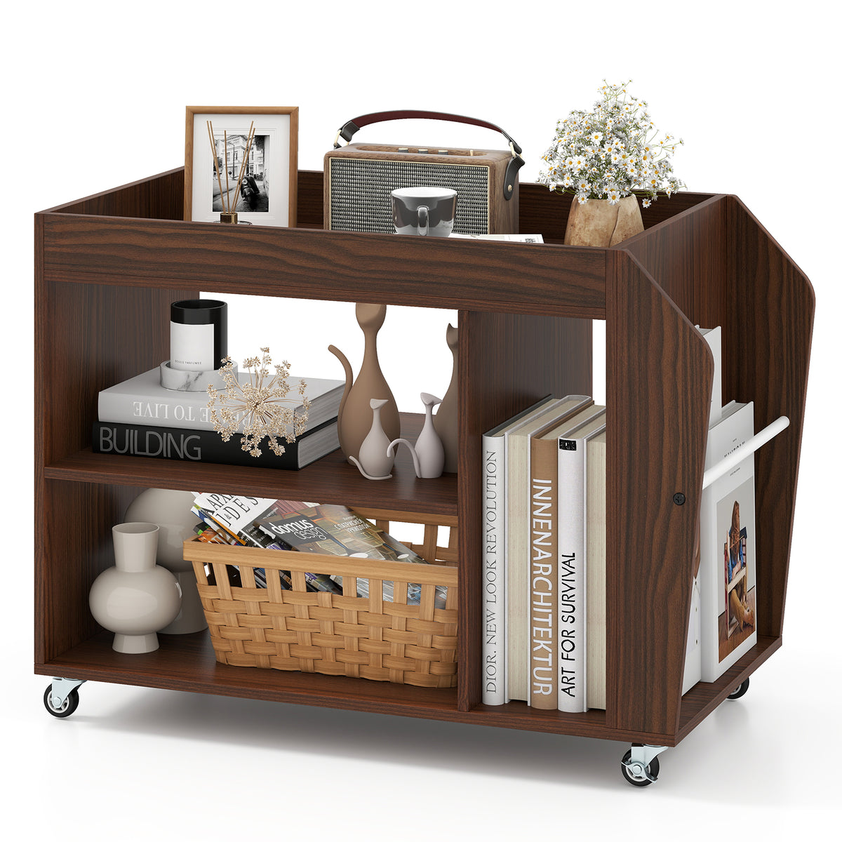 3-Tier Side End Table With Wheels, Walnut End & Side Tables at Gallery Canada
