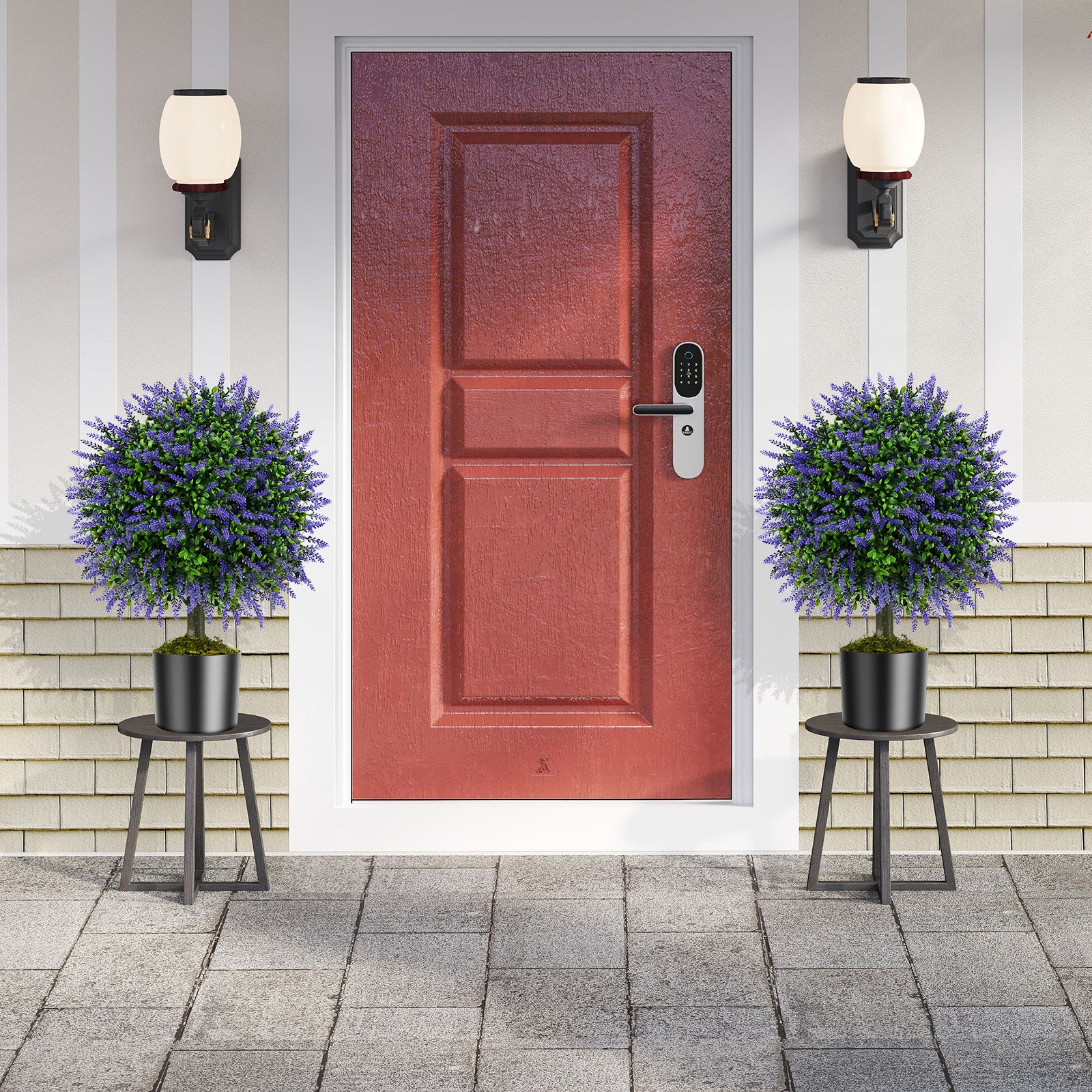 23 Inch Artificial Topiary Trees, Cement Pot, Purple Faux Plants at Gallery Canada