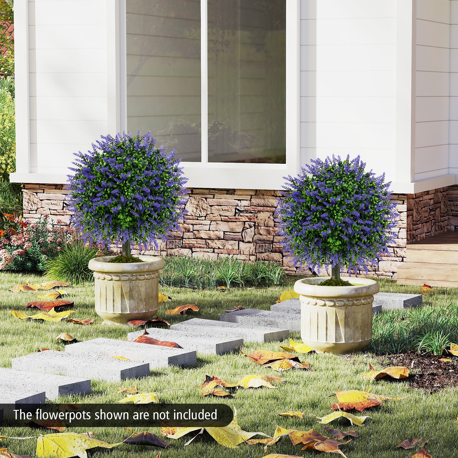 23 Inch Artificial Topiary Trees, Cement Pot, Purple Faux Plants at Gallery Canada