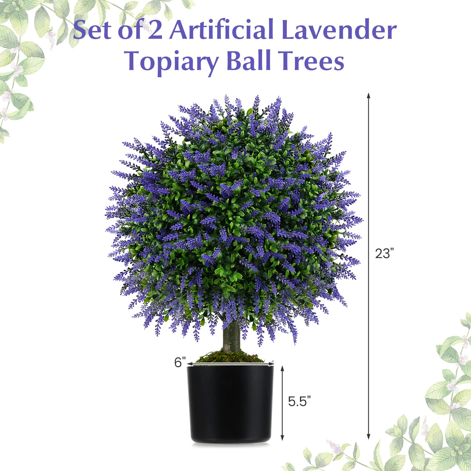 23 Inch Artificial Topiary Trees, Cement Pot, Purple Faux Plants at Gallery Canada