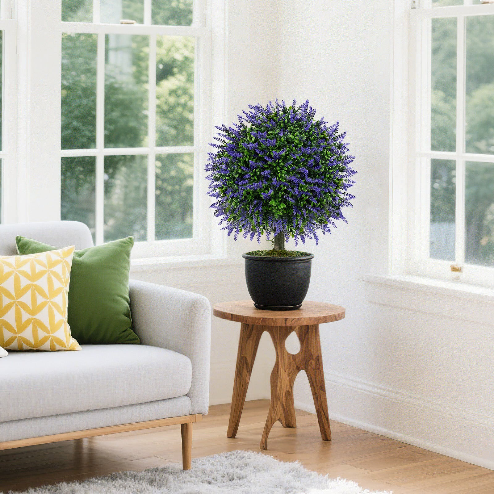23 Inch Artificial Topiary Trees, Cement Pot, Purple Faux Plants at Gallery Canada