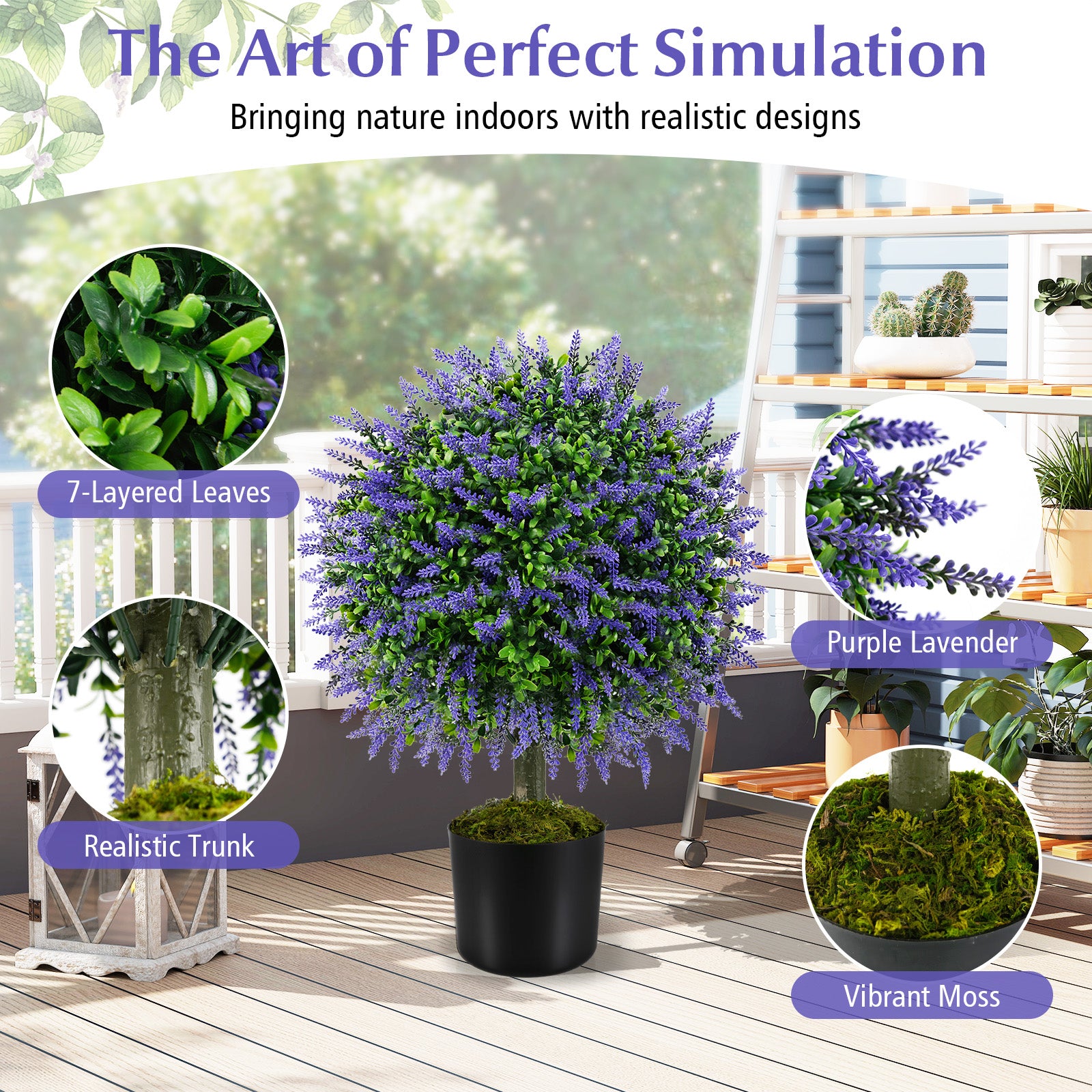 23 Inch Artificial Topiary Trees, Cement Pot, Purple Faux Plants at Gallery Canada