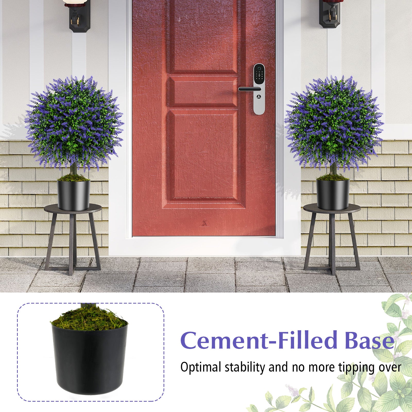23 Inch Artificial Topiary Trees, Cement Pot, Purple Faux Plants at Gallery Canada