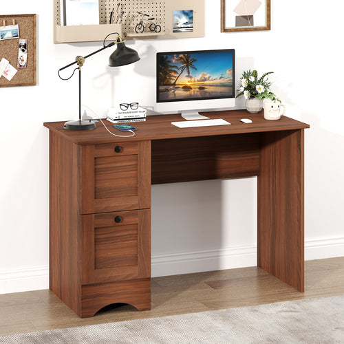 Wooden Vintage Computer Desk, 2 Drawers, Walnut