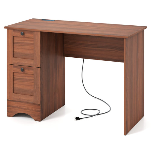 Wooden Vintage Computer Desk, 2 Drawers, Walnut